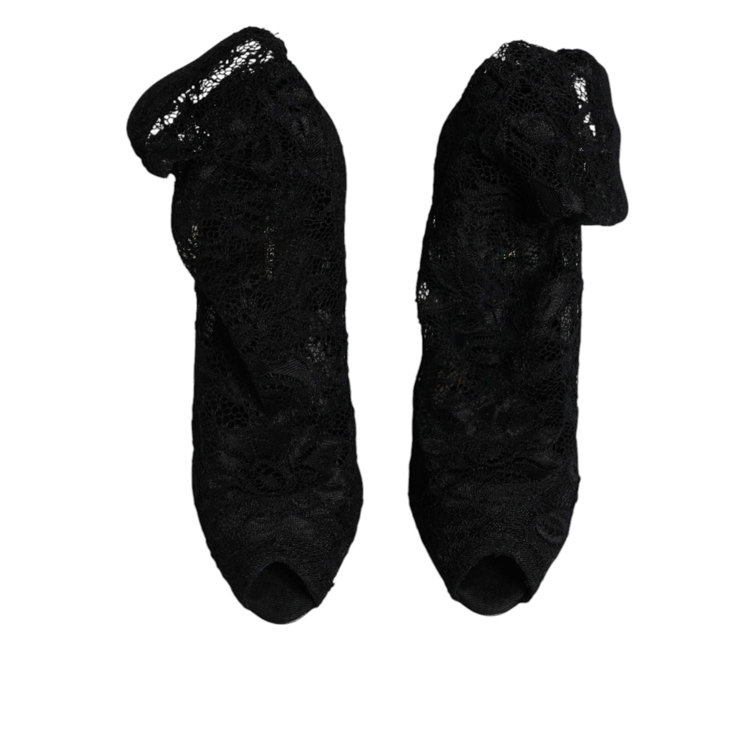 Dolce & Gabbana Black Lace Stretch Heels Mid Calf Boots Shoes