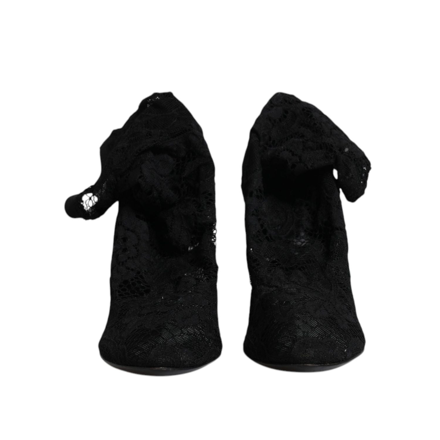 Dolce & Gabbana Black Lace Stretch Heels Mid Calf Boots Shoes