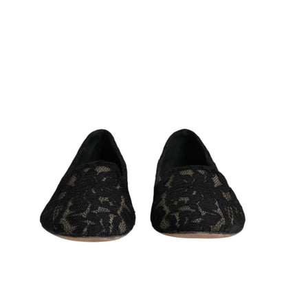 Dolce & Gabbana Black Taormina Lace Slip On Flats Shoes