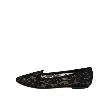 Dolce & Gabbana Black Taormina Lace Slip On Flats Shoes