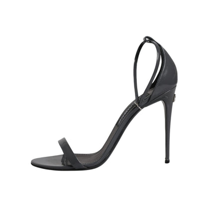 Dolce & Gabbana Grey Leather Ankle Strap Heel Sandals Shoes