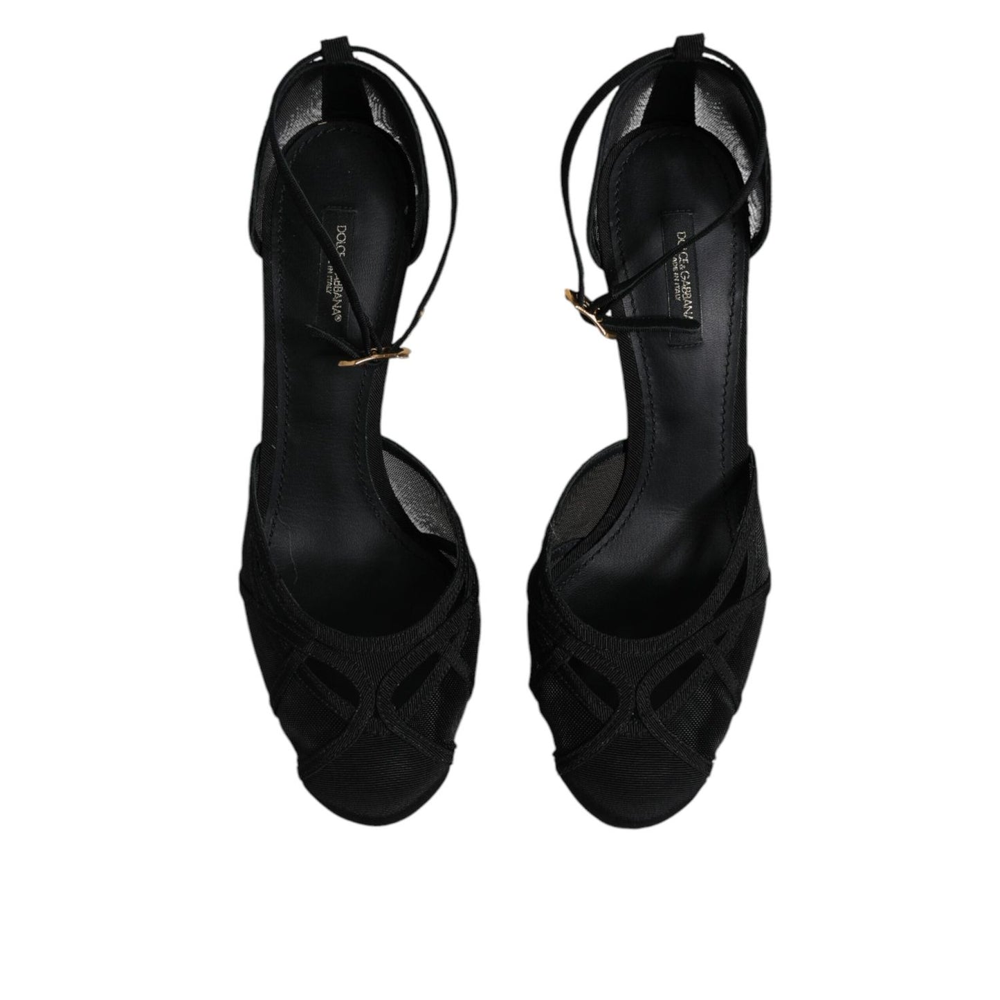 Dolce & Gabbana Black Mesh Ankle Strap Heels Pumps Shoes
