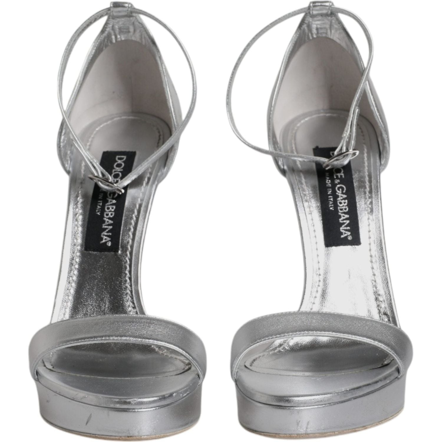 Dolce & Gabbana Silver Leather Platform Keira Sandals Shoes