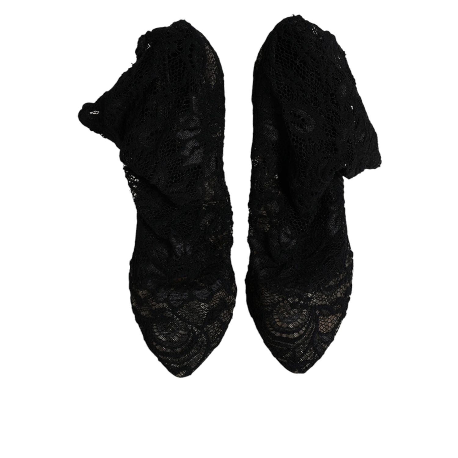 Dolce & Gabbana Black Lace Stretch Heels Mid Calf Boots Shoes