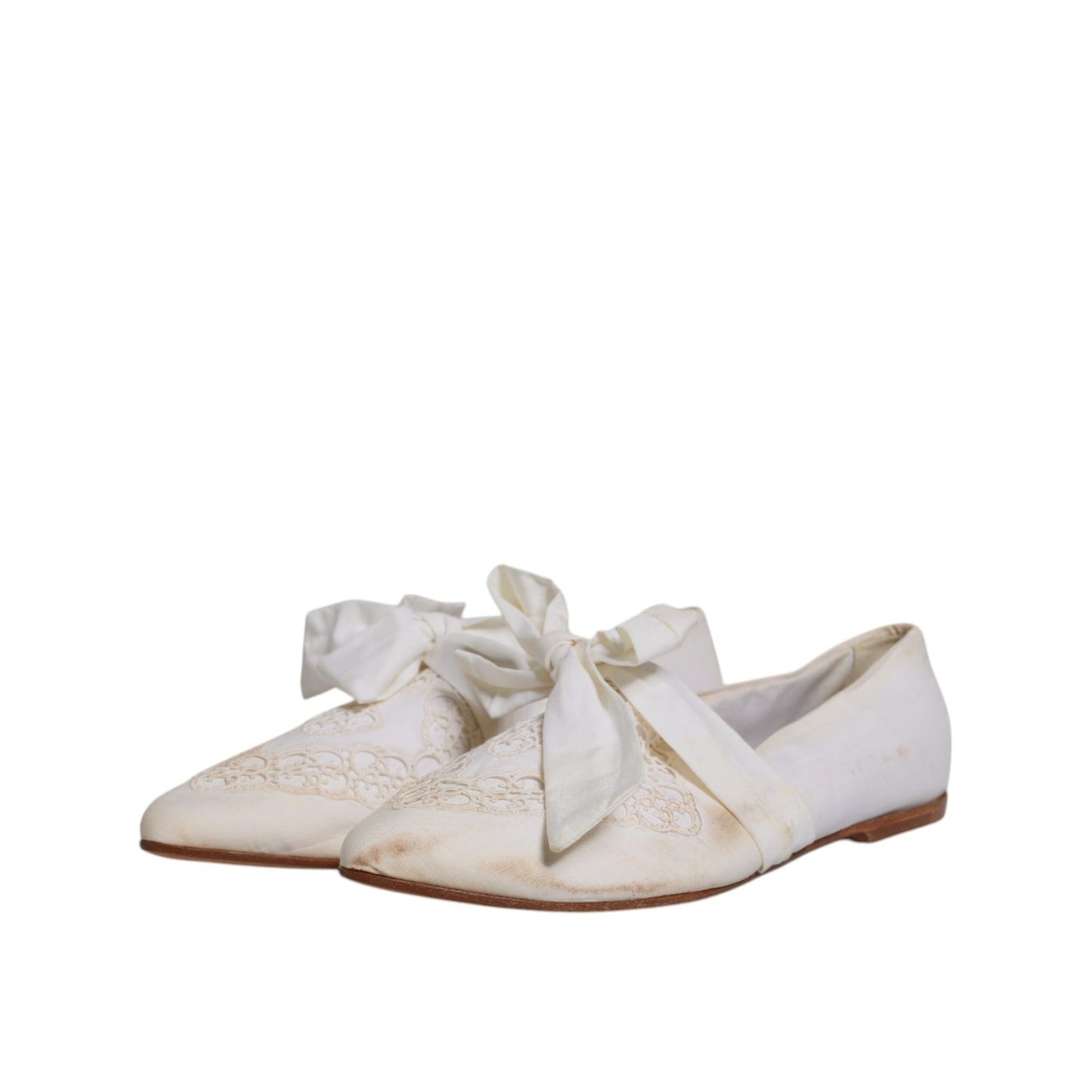 Dolce & Gabbana White Ribbon Fabric Ballerina Flats Shoes
