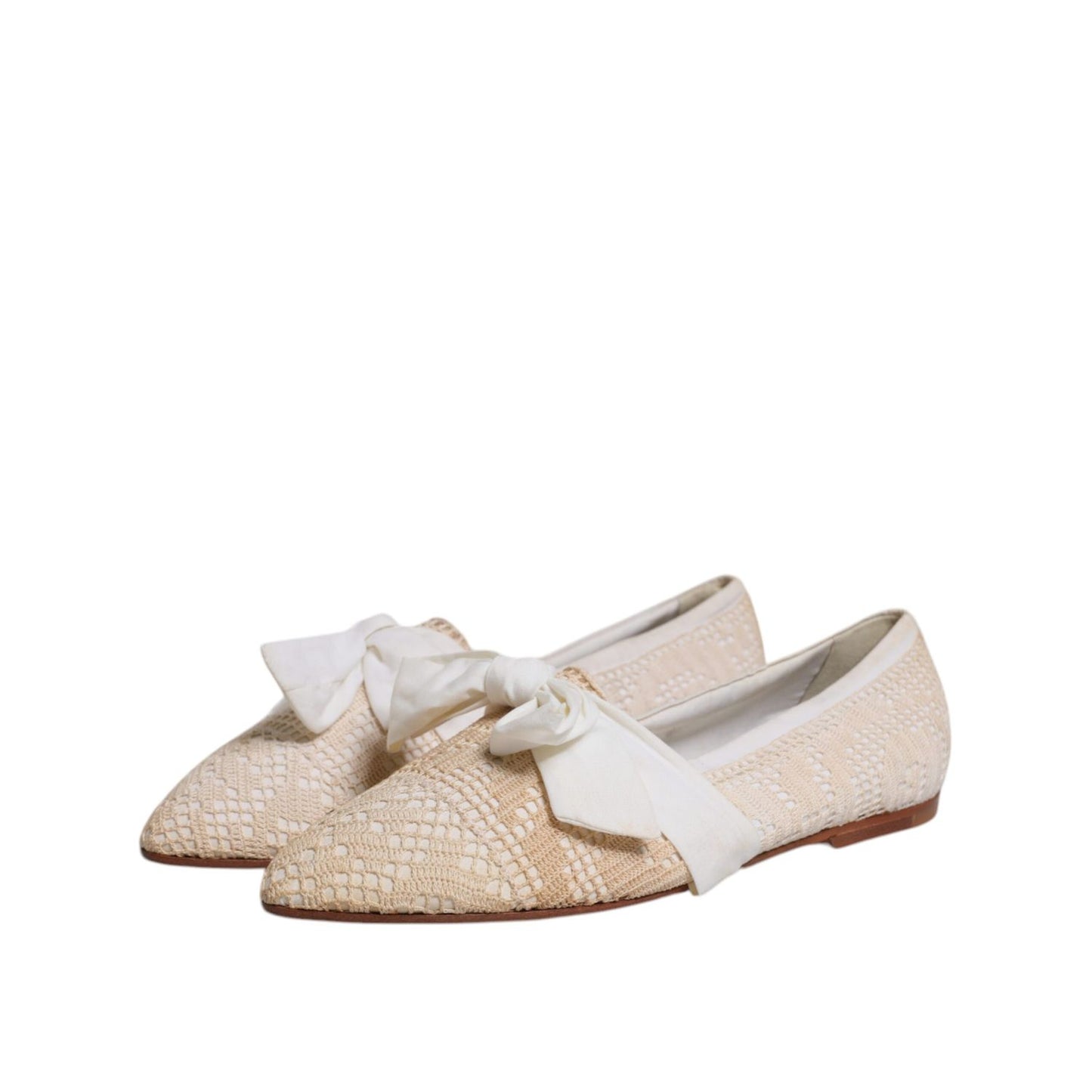 Dolce & Gabbana Beige Ribbon Fabric Ballerina Flats Shoes