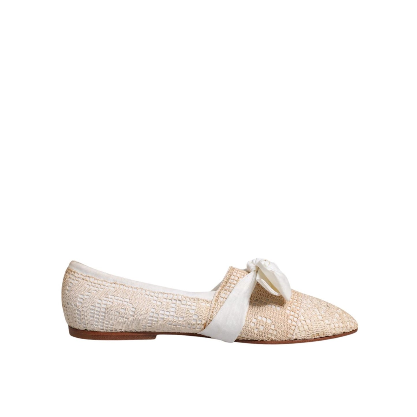 Dolce & Gabbana Beige Ribbon Fabric Ballerina Flats Shoes