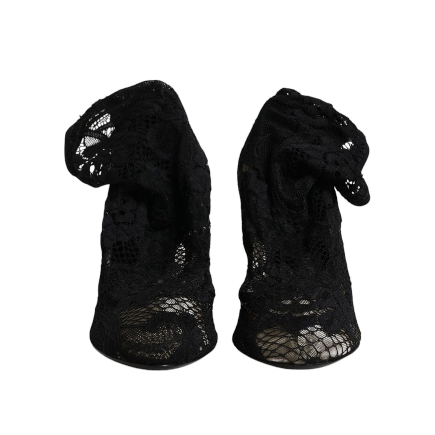 Dolce & Gabbana Black Lace Stretch Heels Mid Calf Boots Shoes Dolce & Gabbana