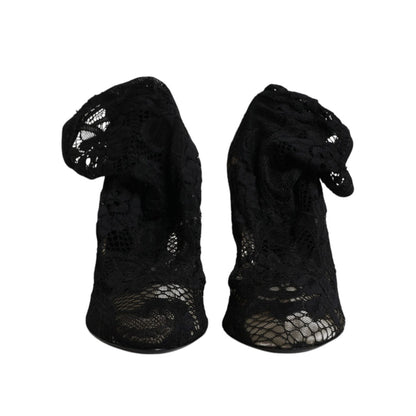 Dolce & Gabbana Black Lace Stretch Heels Mid Calf Boots Shoes Dolce & Gabbana