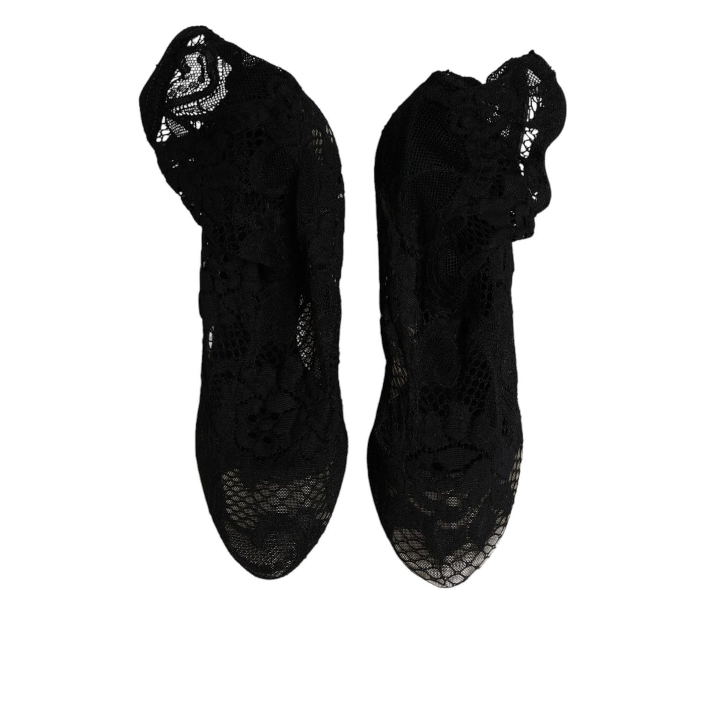 Dolce & Gabbana Black Lace Stretch Heels Mid Calf Boots Shoes Dolce & Gabbana