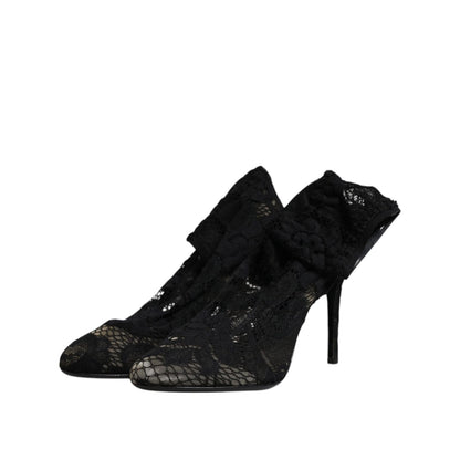 Dolce & Gabbana Black Lace Stretch Heels Mid Calf Boots Shoes Dolce & Gabbana