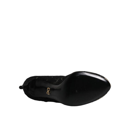 Dolce & Gabbana Black Lace Stretch Heels Mid Calf Boots Shoes Dolce & Gabbana