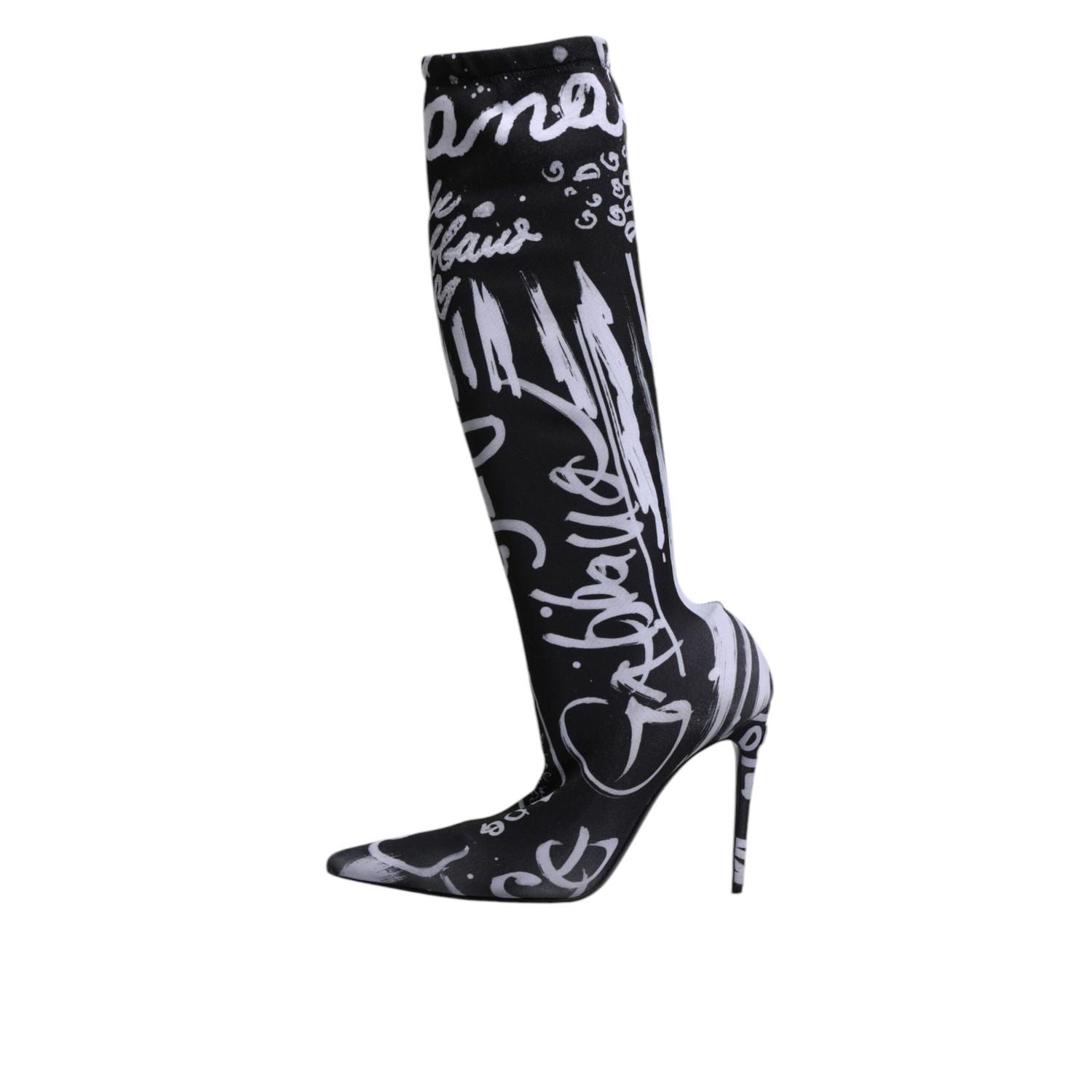 Dolce & Gabbana Black Logo Stretch Heels High Boots Shoes