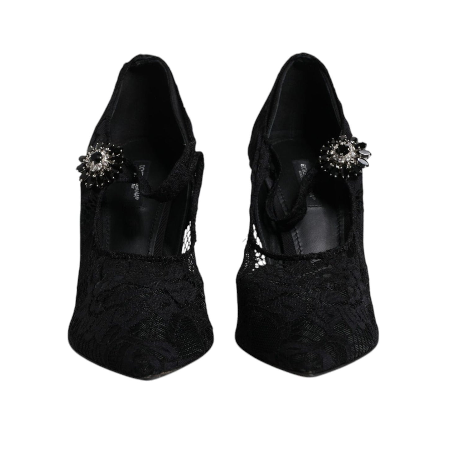 Dolce & Gabbana Black Lace Crystals Mary Jane Pumps Shoes