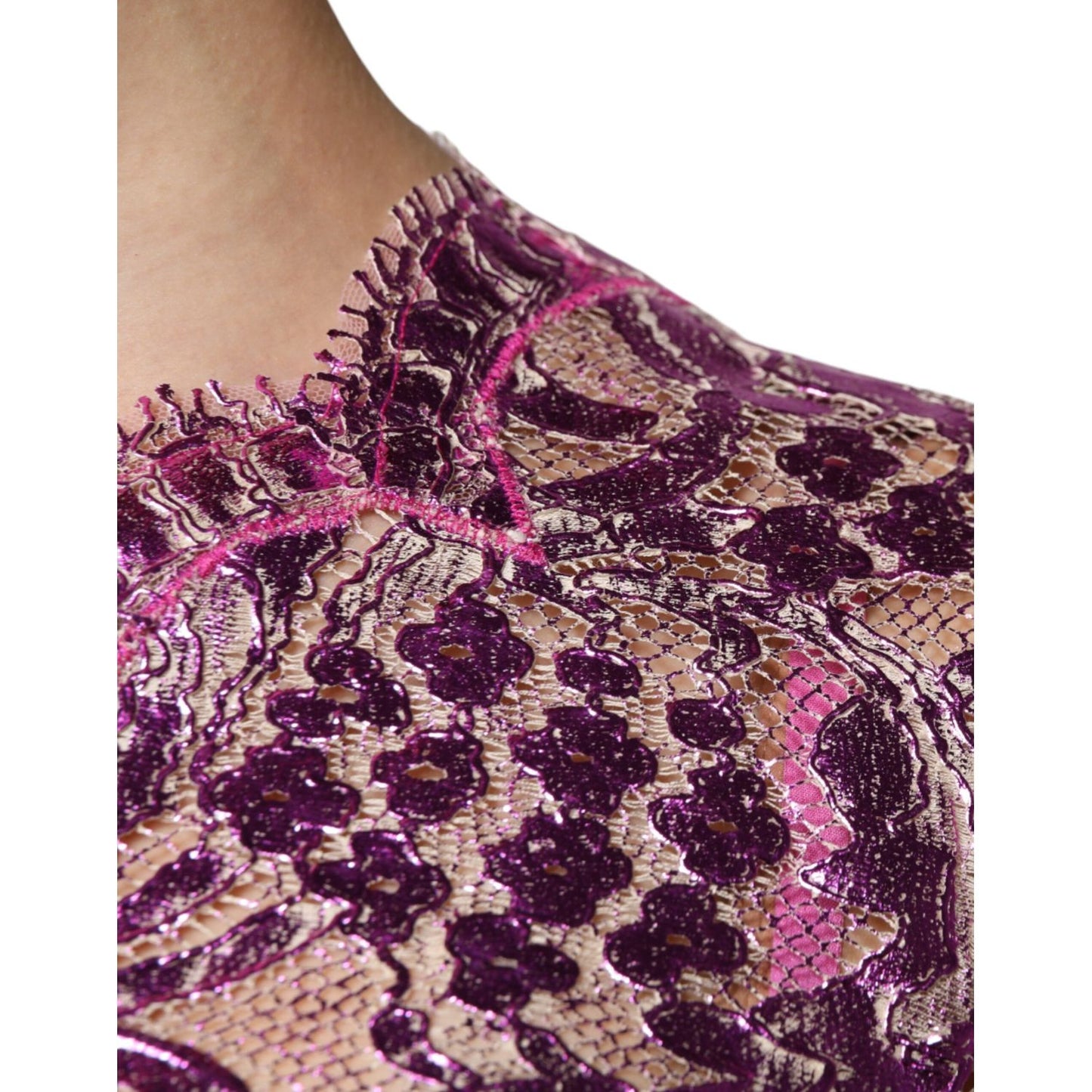 Dolce & Gabbana Metallic Fuchsia Floral Sheath Mini Dress