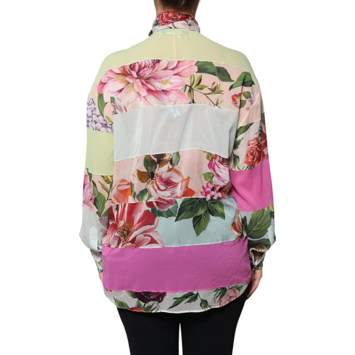 Dolce & Gabbana Multicolor Floral Patchwork Ascot Collar Top
