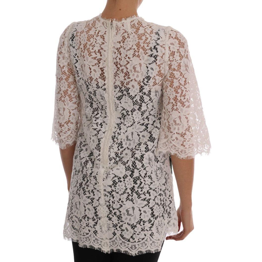 Dolce & Gabbana White Crystal Embellished Lace Blouse