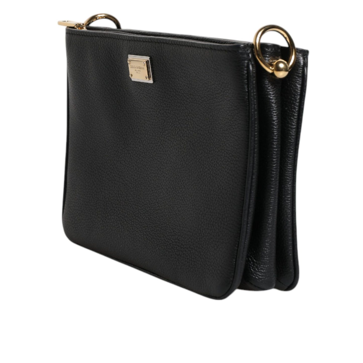 Dolce & Gabbana Black Grain Leather Logo Plaque Clutch Bag