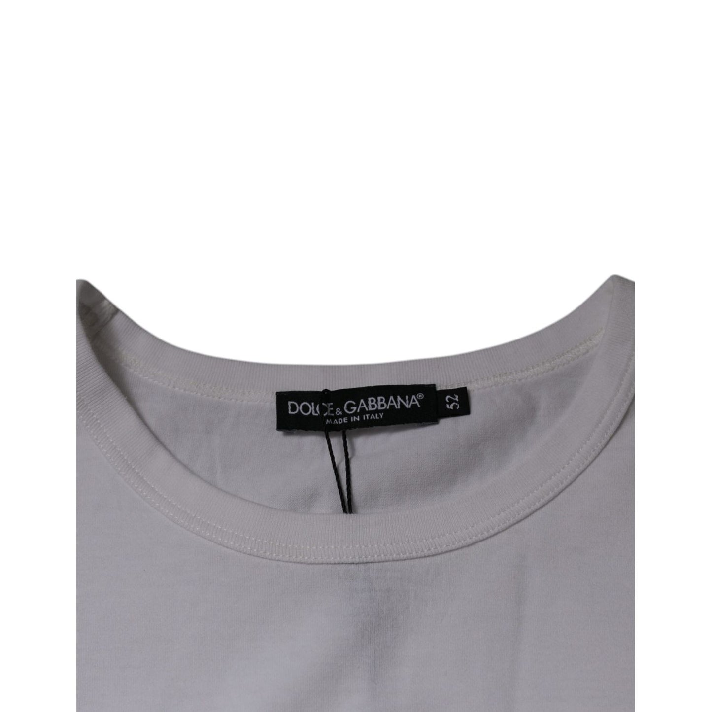 Dolce & Gabbana White Logo Embossed Cotton Crewneck T-shirt