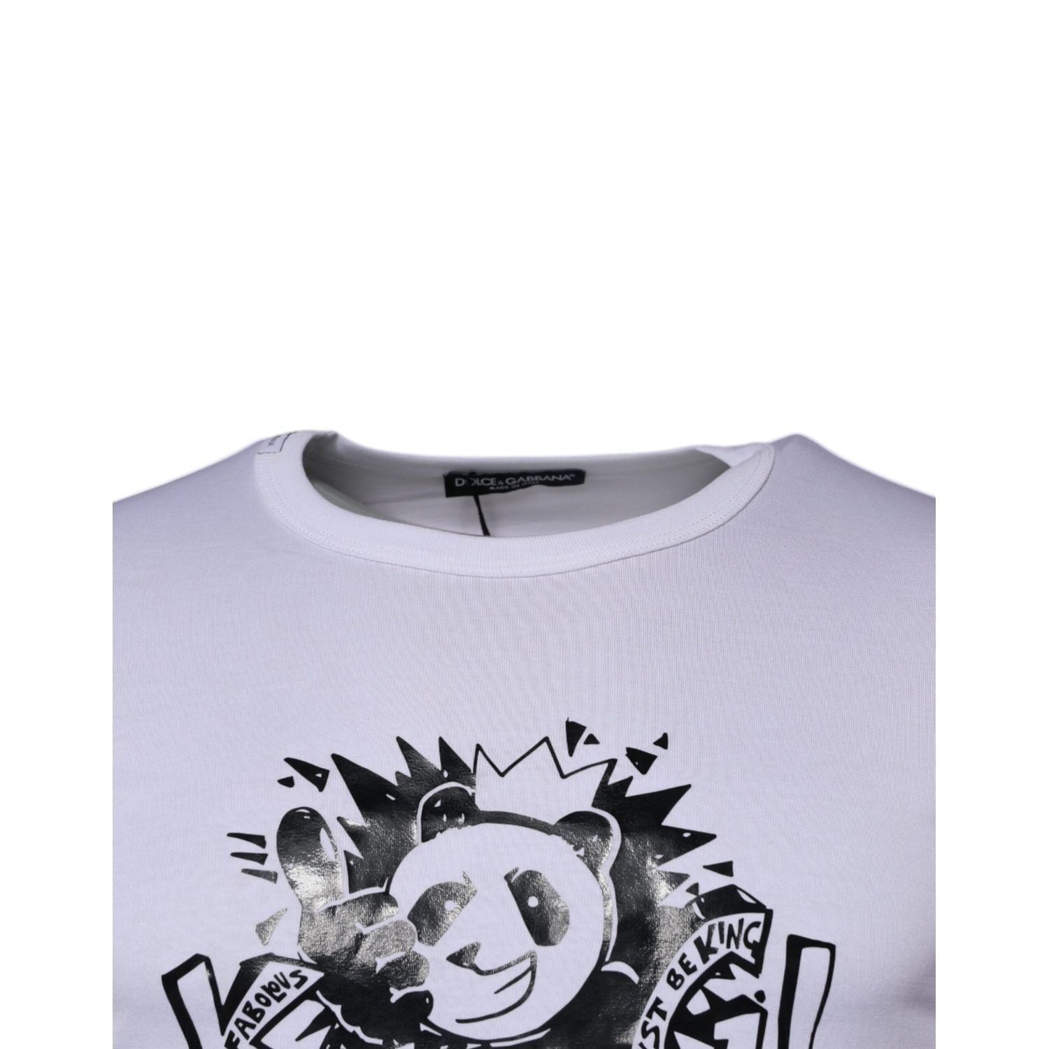 Dolce & Gabbana White Panda King Cotton Crew Neck T-shirt