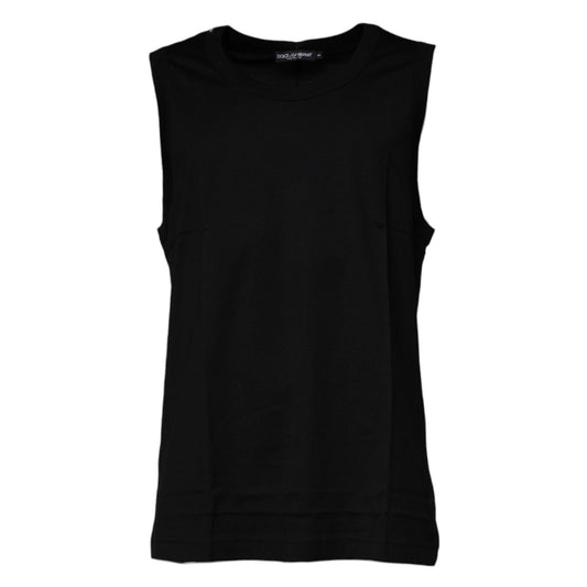 Dolce & Gabbana Black Cotton Round Neck Sleeveless T-shirt