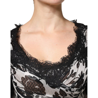 Dolce & Gabbana Black Silk Floral Lace Ricamo Ball Maxi Dress