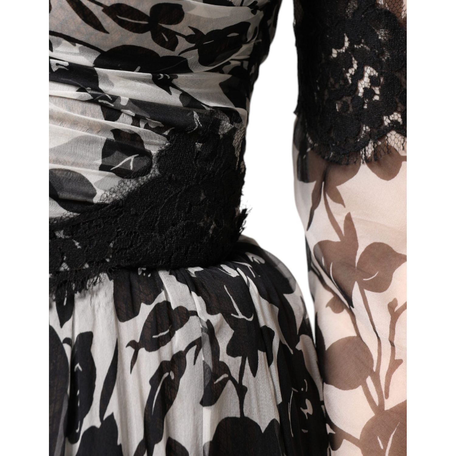 Dolce & Gabbana Black Silk Floral Lace Ricamo Ball Maxi Dress