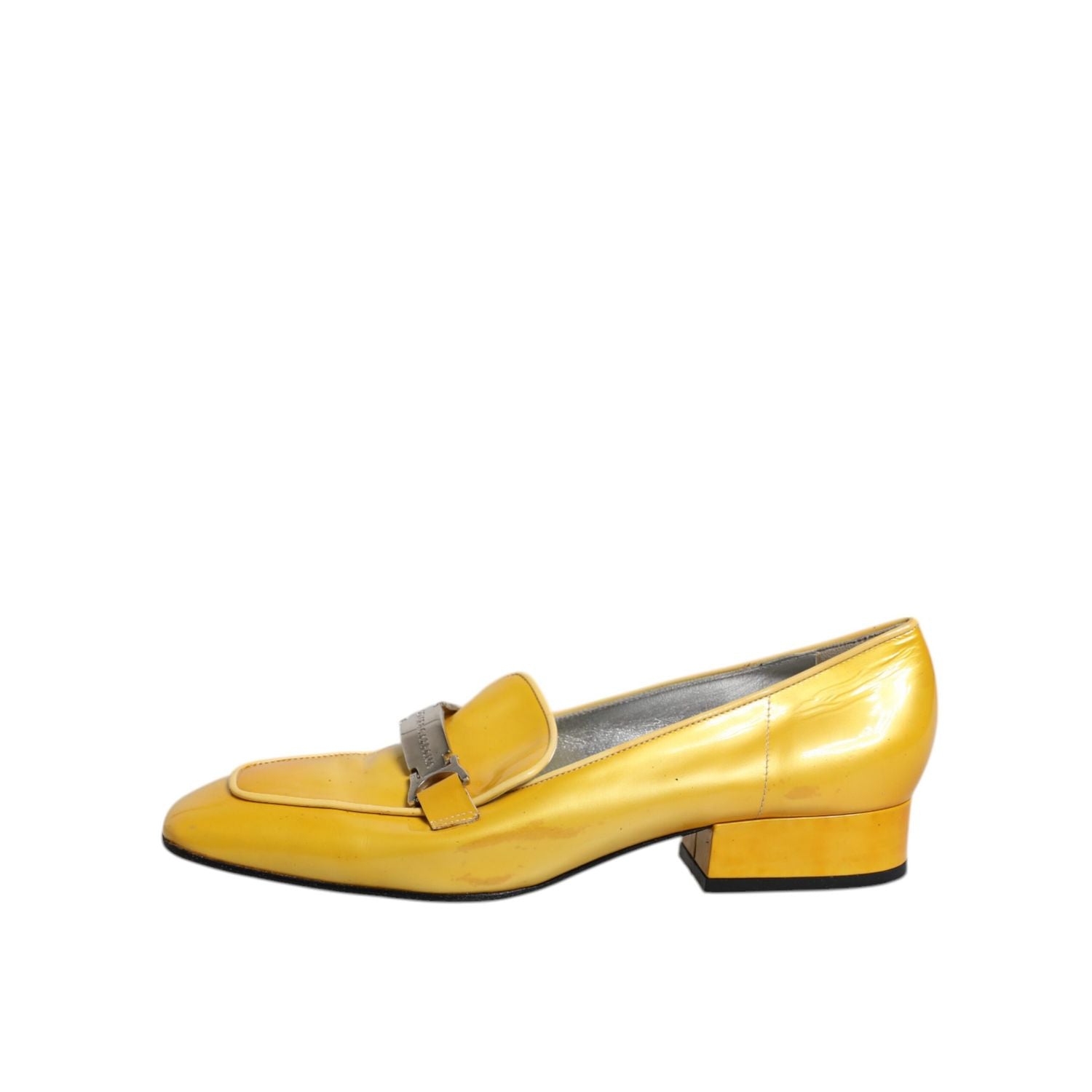 Dolce & Gabbana Yellow Leather Logo Plaque Slip On Mocassin Shoes