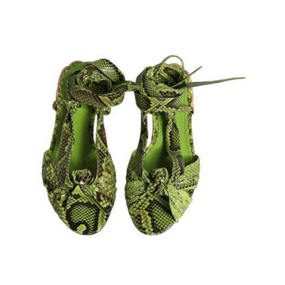 Dolce & Gabbana Green Animal Print Ankle Wrap Sandals Shoes
