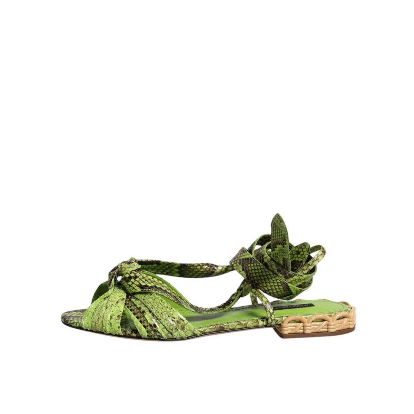 Dolce & Gabbana Green Animal Print Ankle Wrap Sandals Shoes