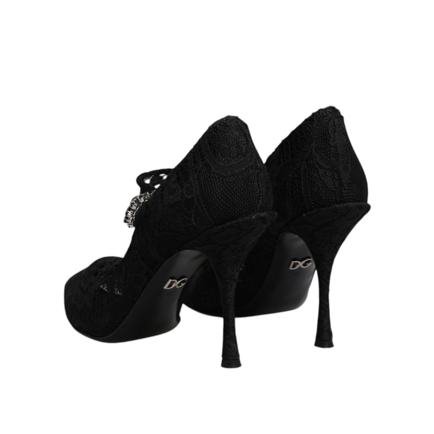 Dolce & Gabbana Black Lace Crystals Mary Jane Pumps Shoes