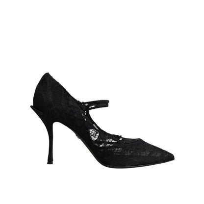Dolce & Gabbana Black Lace Crystals Mary Jane Pumps Shoes
