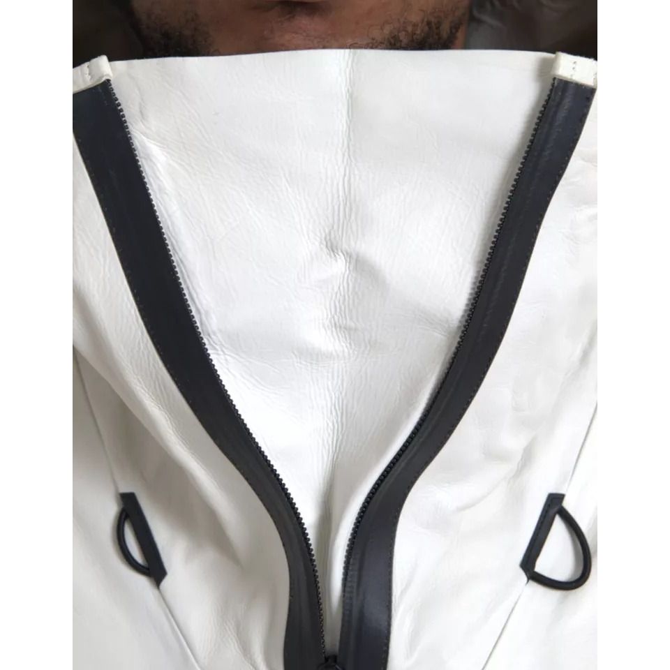 Bottega Veneta White Leather Men Waterproof Jacket Blouson