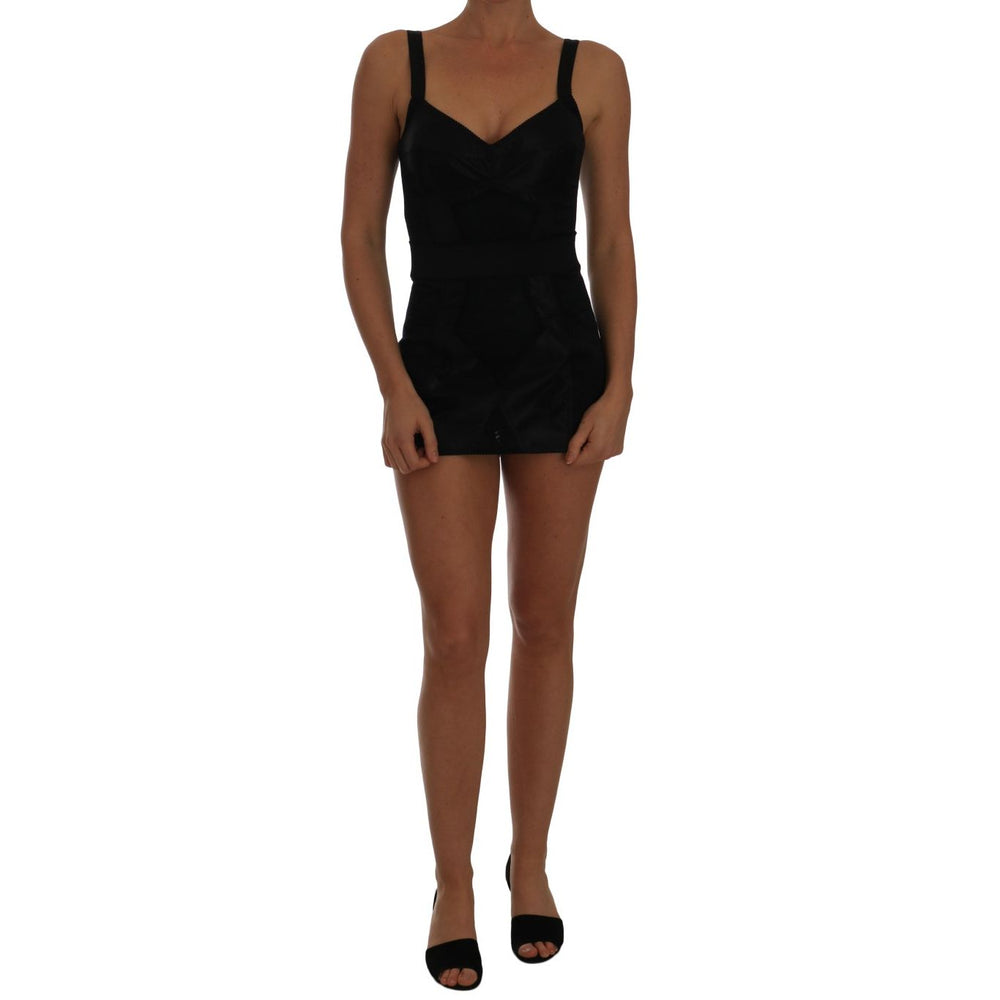 Dolce & Gabbana Romper Bodysuit Black Floral Stretch Dress