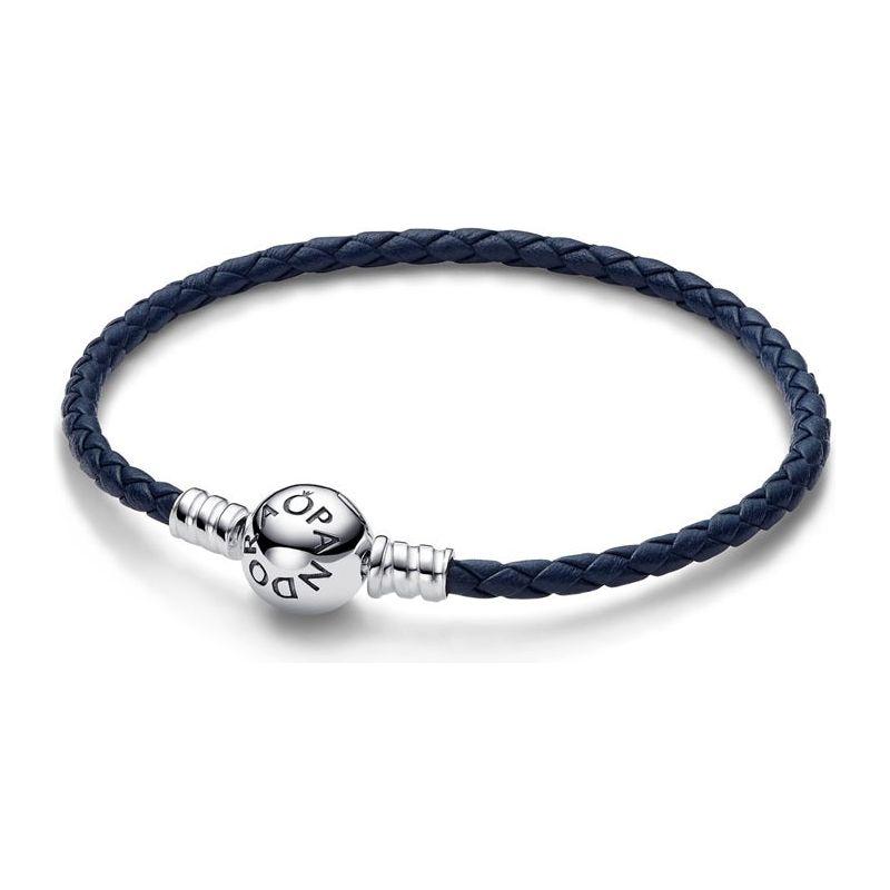 PANDORA MOMENTS COLLECTION Mod. ROUND CLASP BLUE BRAIDED LEATHER BRACELET Bracelet