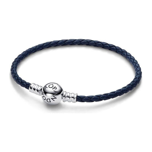 PANDORA MOMENTS COLLECTION Mod. ROUND CLASP BLUE BRAIDED LEATHER BRACELET Bracelet