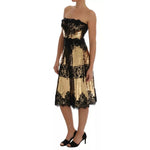 Dolce & Gabbana Gold Strapless Sequin Embellished Lace Dress