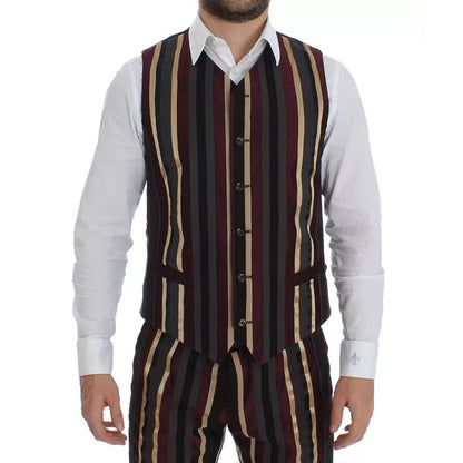 Dolce & Gabbana Multicolor Striped Runway 3 Piece Slim Fit Vest Suit