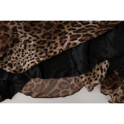 Dolce & Gabbana Brown Leopard Silk Chiffon Ruched Mermaid Maxi Dress