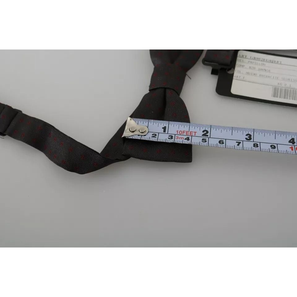 Dolce & Gabbana Gray Dotted Silk Adjustable Neck Bow Tie