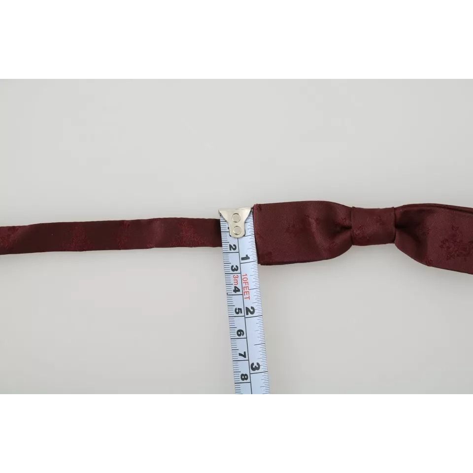Dolce & Gabbana Bordeaux Silk Floral Faille Adjustable Bow Tie