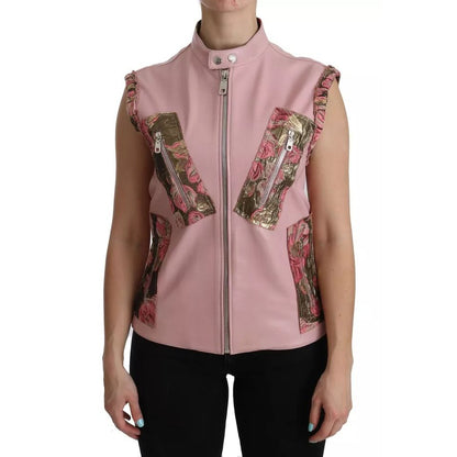 Dolce & Gabbana Pink Leather Sleeveless Vest Jacket Blouse