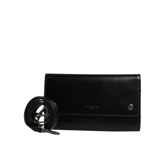 Dolce & Gabbana Black Leather Logo Embossed Crossbody Bag