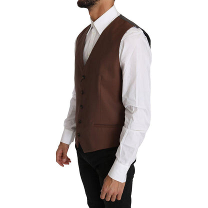 Dolce & Gabbana Brown Wool Silk Waistcoat Vest