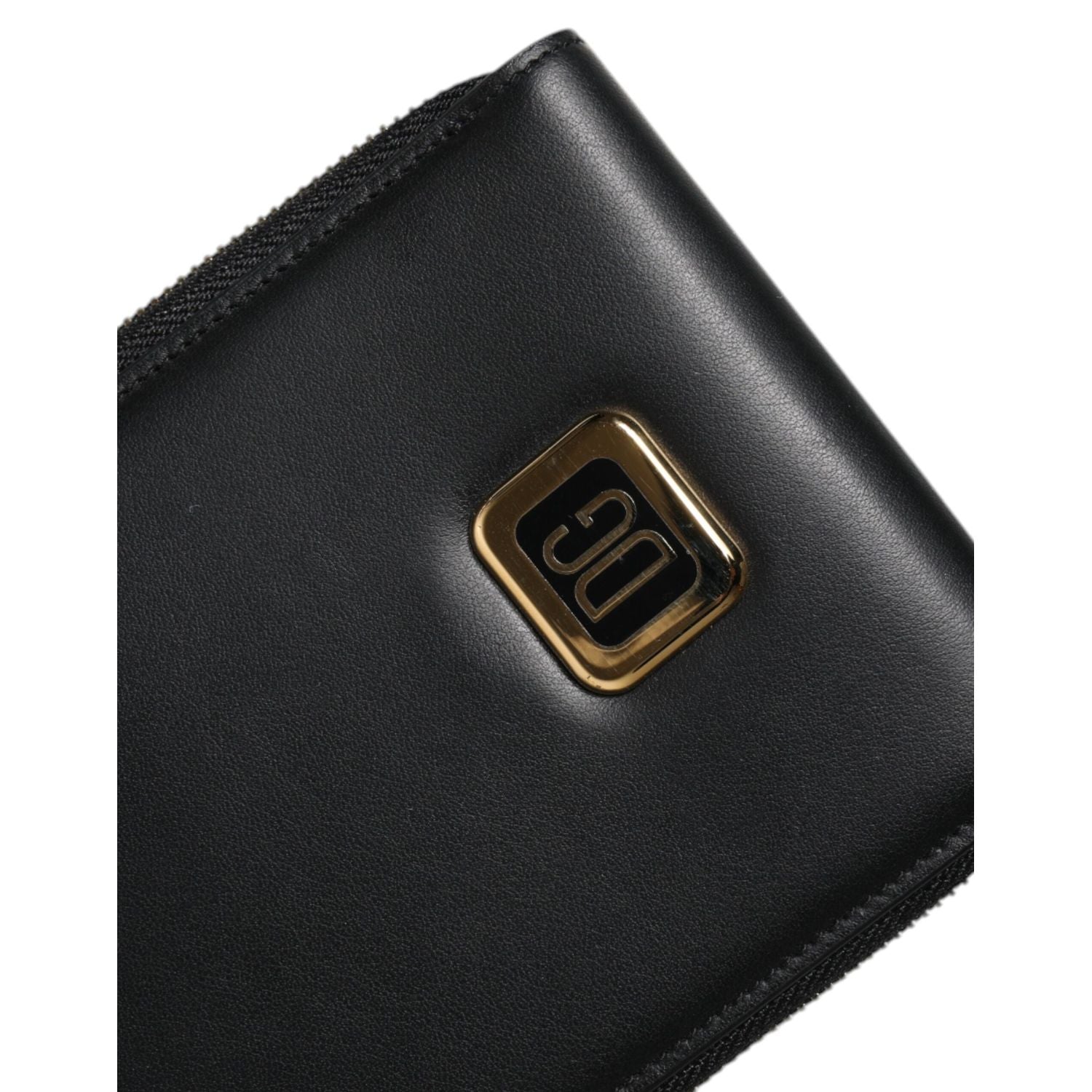 Dolce & Gabbana Black Leather Logo Plaque Neck Strap Card Coin Wallet