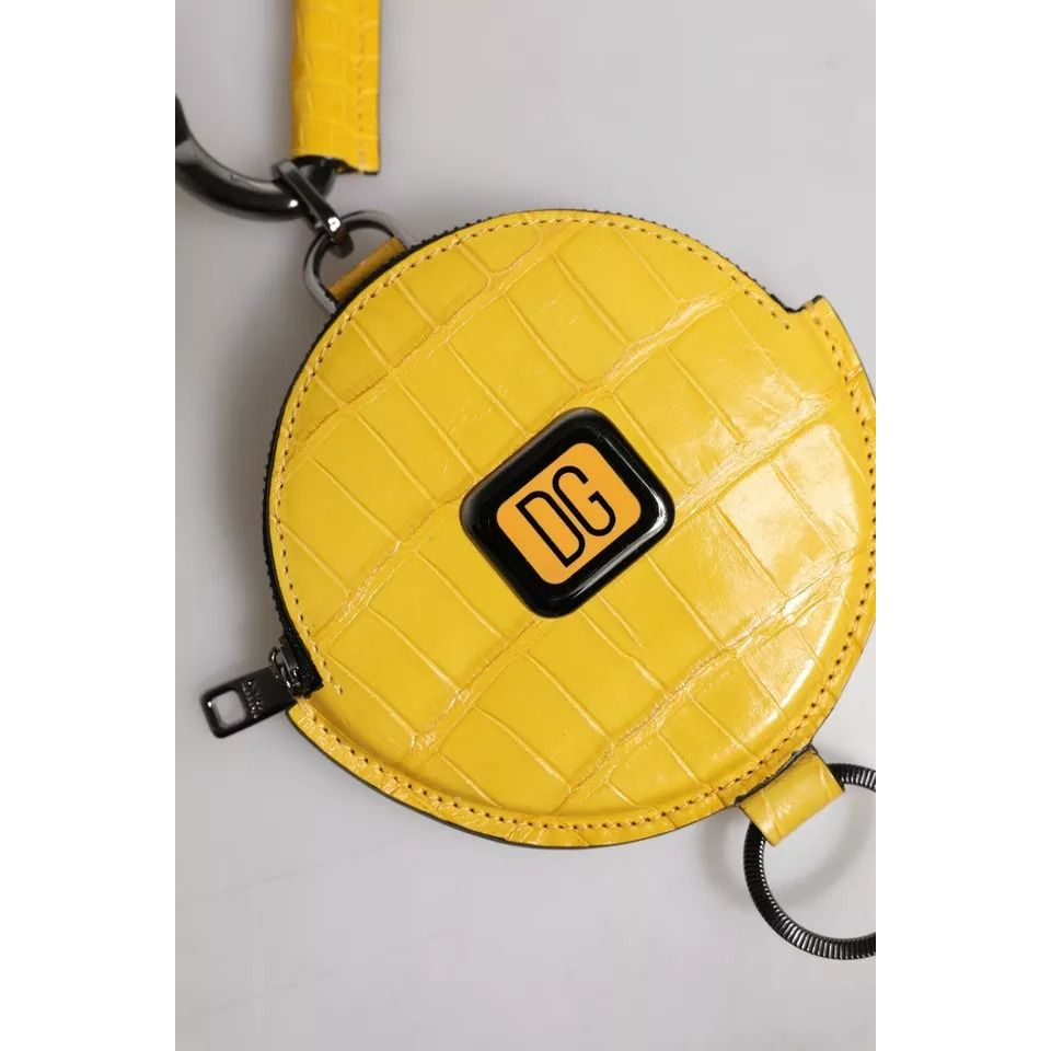 Dolce & Gabbana Yellow Round Leather DG Logo Coin Purse Lanyard Wallet