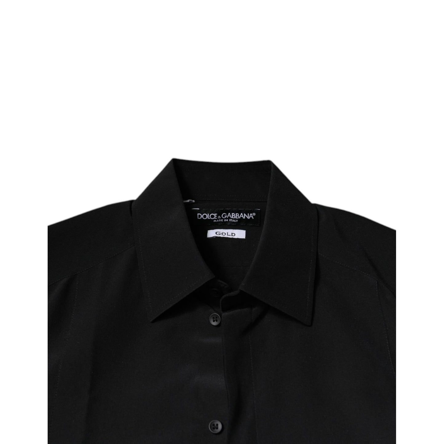 Dolce & Gabbana Black Silk Long Sleeves GOLD Dress Shirt