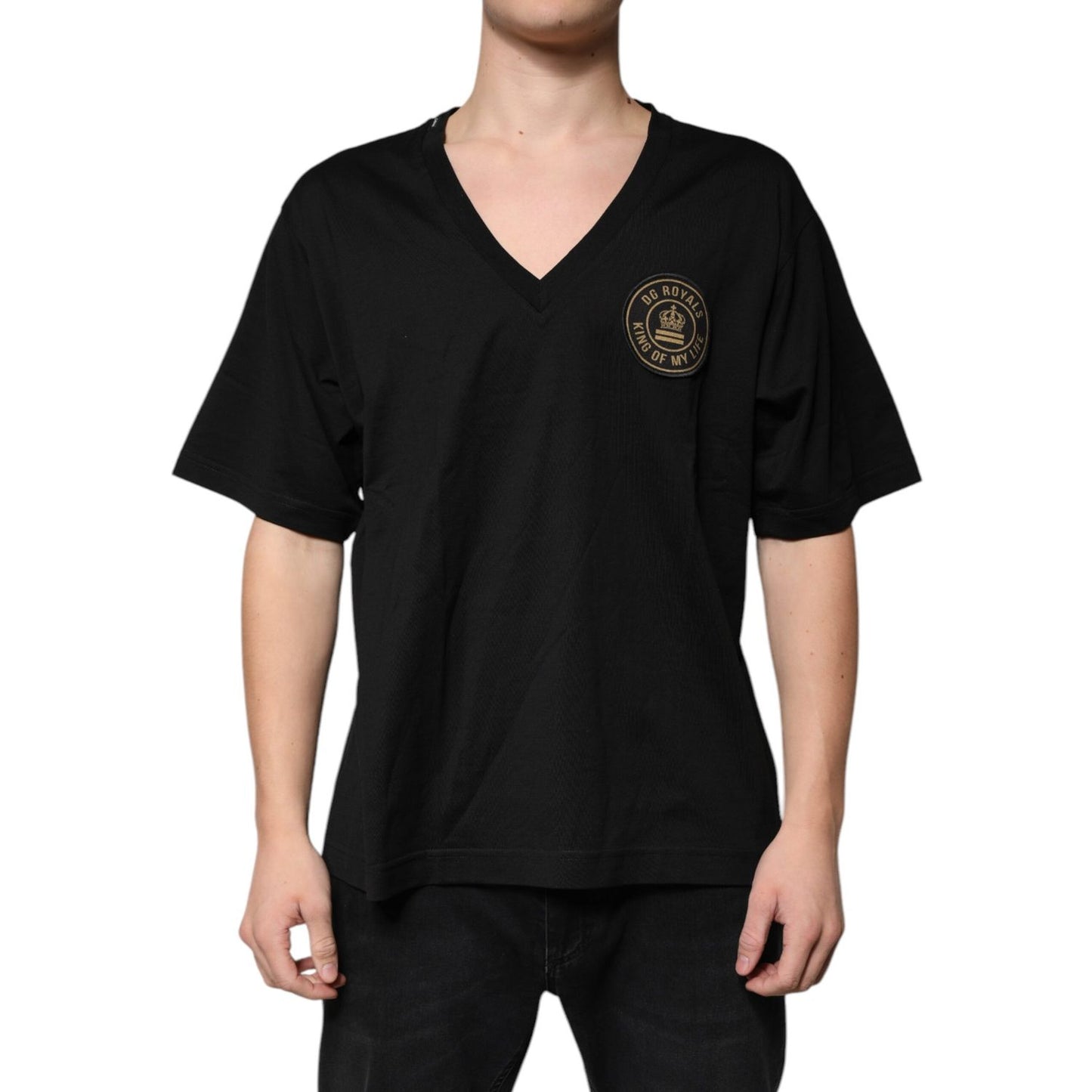 Dolce & Gabbana Black Cotton Logo Vneck Short Sleeve T-shirt