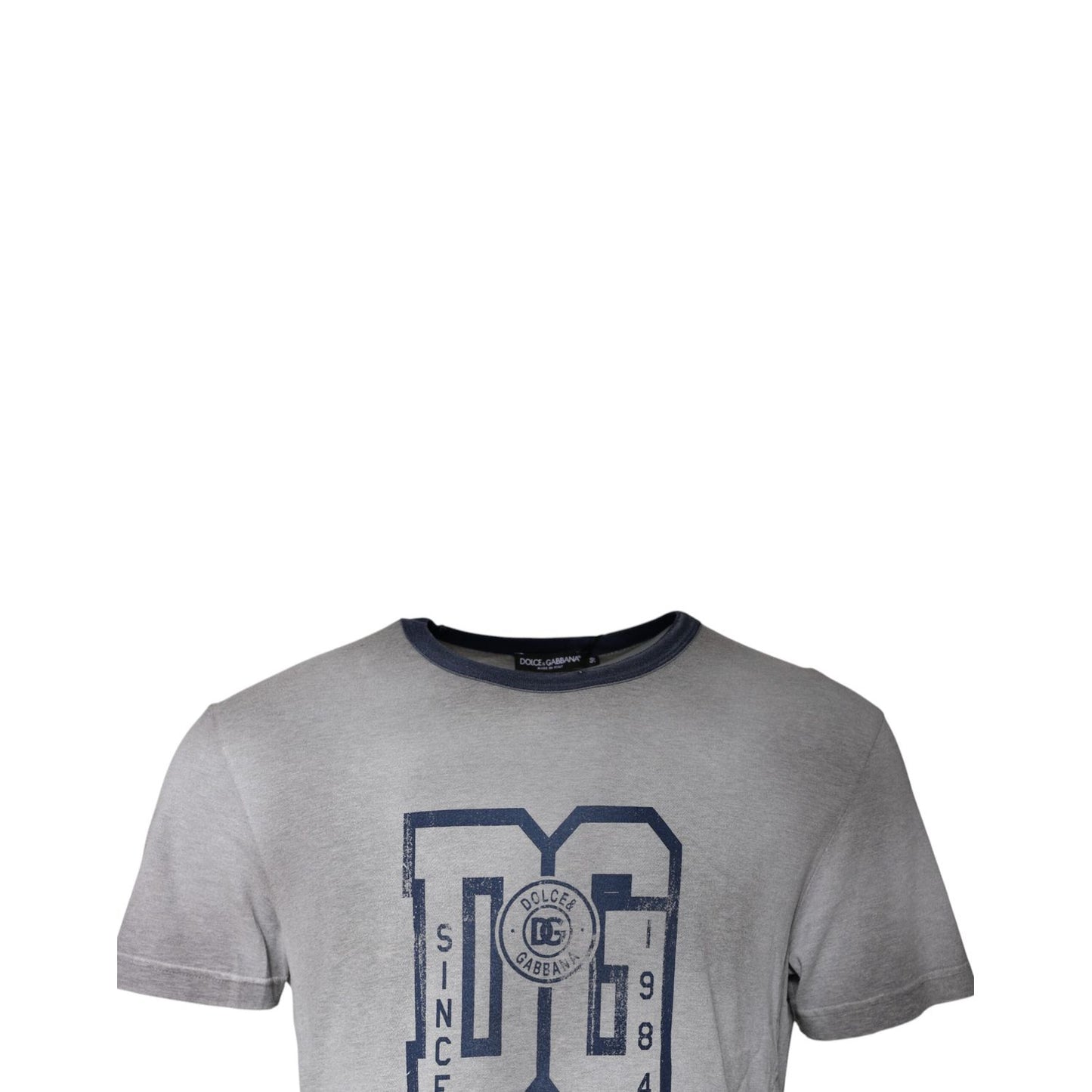 Dolce & Gabbana Gray Logo Print Cotton Crew Neck T-shirt