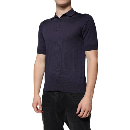 Dolce & Gabbana Blue Silk Collared Short Sleeves Polo T-shirt